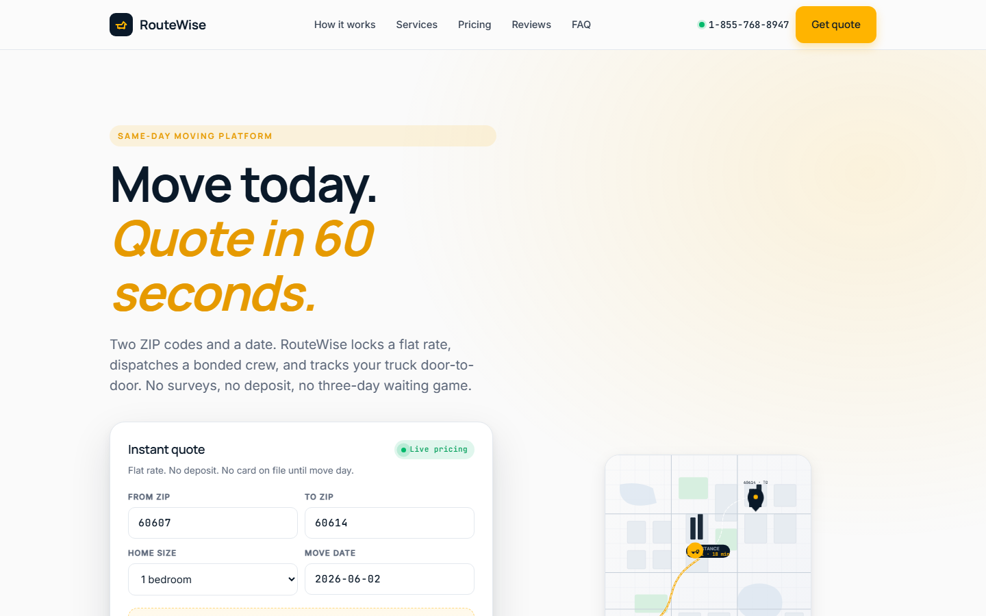 Moving, Variant B — RouteWise tech-platform instant quote