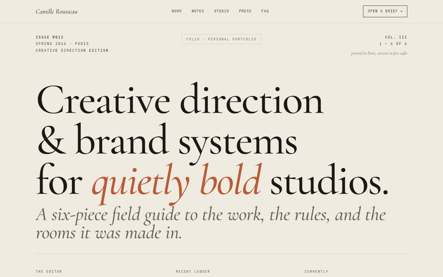Portfolio, Variant C — Camille Rousseau dense editorial magazine
