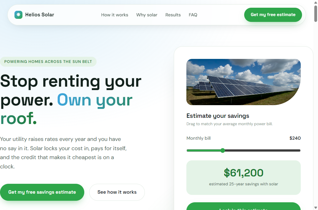 Solar, Variant A — Helios savings-calculator light