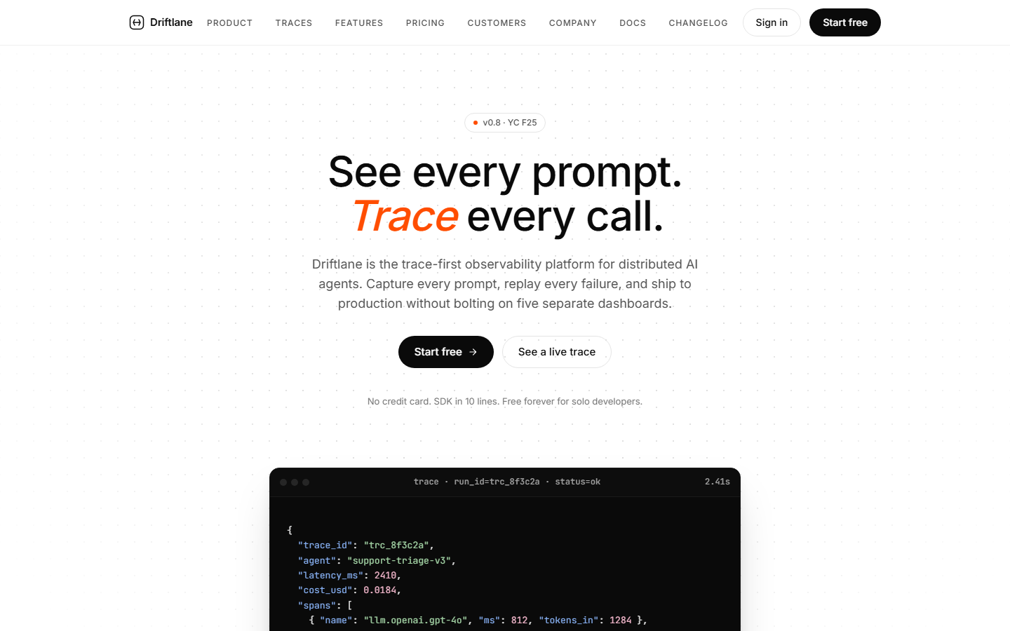 Tech / SaaS, Variant A — Driftlane monochrome observability