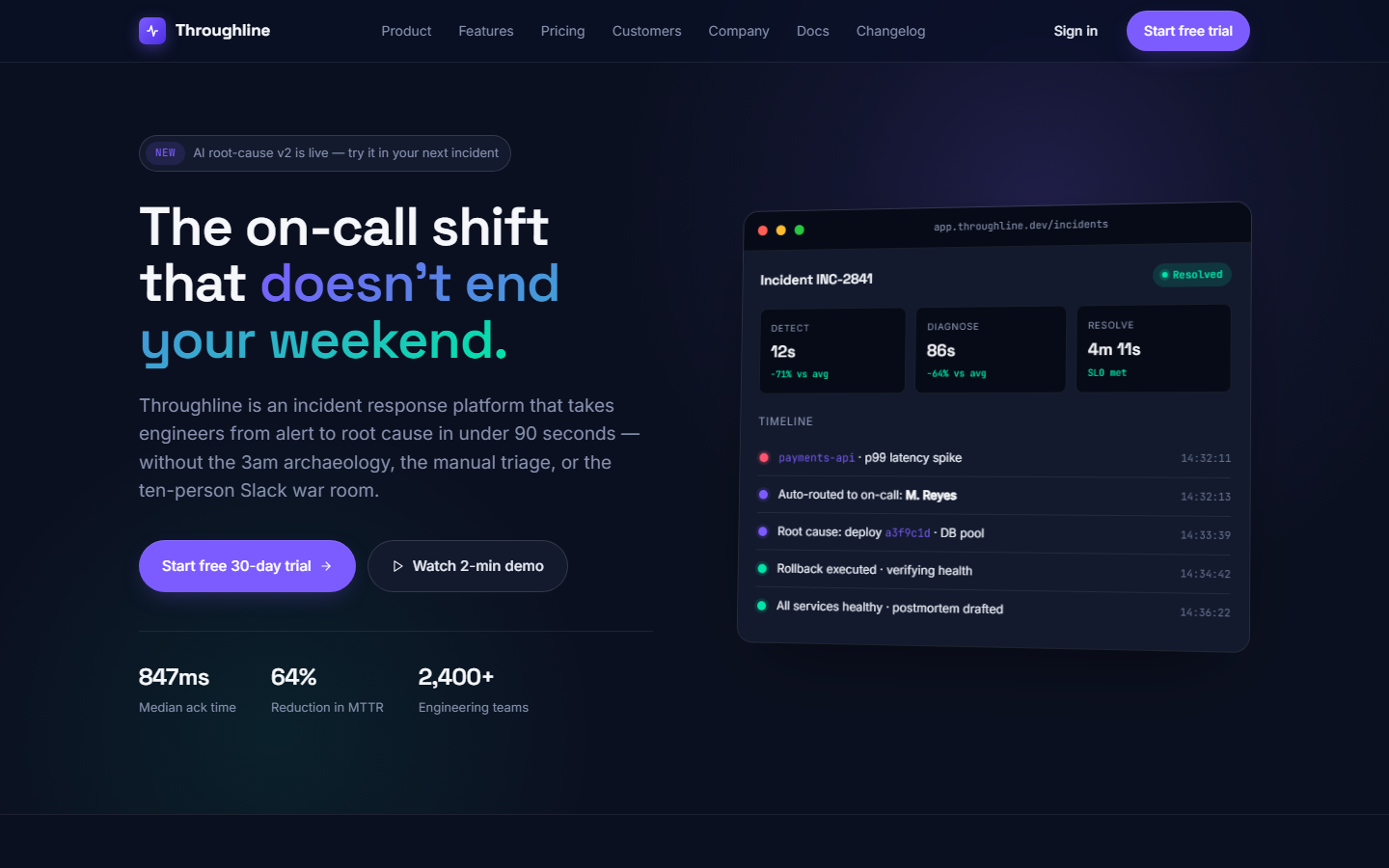 Tech / SaaS, Variant B — Throughline dark dashboard