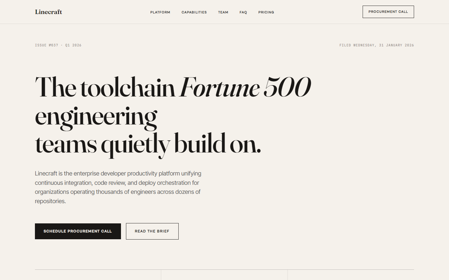 Tech / SaaS, Variant C — Linecraft editorial enterprise